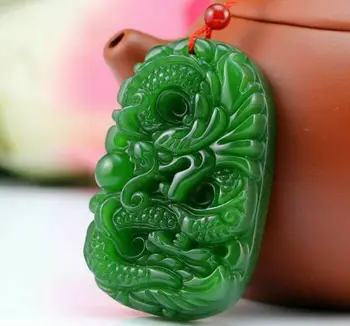 100% Натуральный зеленый китайский хотанский нефрит, 100% Подвеска в виде дракона ручной работы