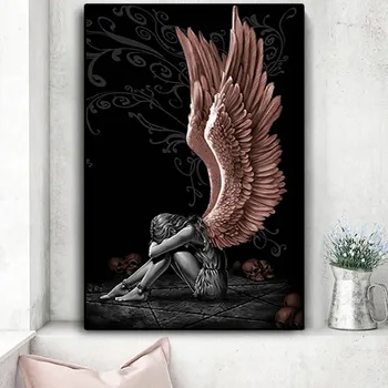 Сексуальная женщина, картина на холсте, плакат с игрой в ангела с коричневым крылом, настенный домашний декор, подвесная картина HD, творчество, современное искусство, рисование фигур