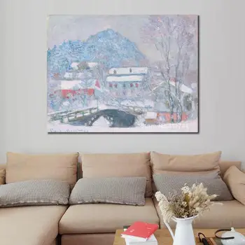 Офисное Искусство Норвегия Деревня Сандвикен в Снегу Знаменитые Картины Клода Моне Ручной Росписи Высокого Качества