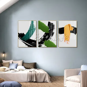 Набор из 3 абстрактных современных раскрашенных вручную белых цветных картин маслом на холсте Для художественного оформления стен гостиной
