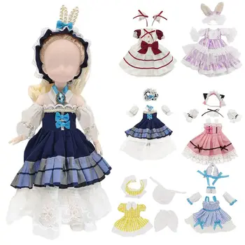Платье принцессы Лолиты, костюм с повязкой на голову с кроличьими кошачьими ушками, 1/6 BJD, 30 см, кукольная одежда, игра для переодевания, сменный наряд, реквизит для фотосессии