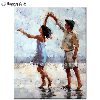 Оригинальная картина маслом с изображением персонажа для декора гостиной, любовник ручной работы, танцующий на пляже, картина с пейзажем