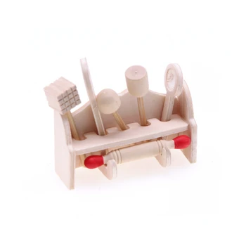 7 шт. деревянных аксессуаров для мини-кухни, имитирующих кухонную утварь для миниатюрных обедов и игровых сцен в аксессуарах для кукольного домика