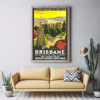 Туристический плакат Брисбена, Австралия, Винтажное украшение, Картина, печать на холсте, Картина с видом на город Брисбен, Настенный декор для гостиной
