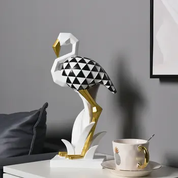 Креативный аксессуар для гостиной из роскошного интерьера, геометрическая статуя фламинго из 3D смолы, украшения для дома, отеля, офиса