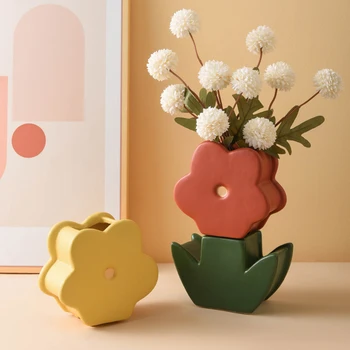 Симпатичные керамические настольные вазы, цветы, декоративные вазы для растений в гостиной, Офисные кухонные горшки в скандинавском стиле для украшения дома