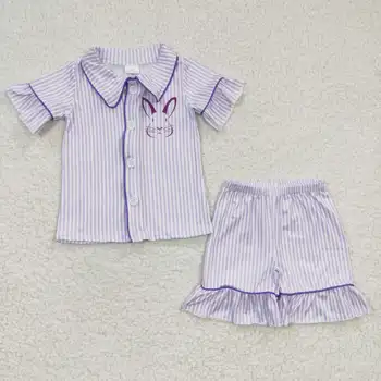 GSSO0144 Пасхальные наряды для маленьких девочек, топ с отложным воротником и шорты, детский комплект из 2 предметов