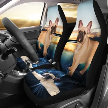 Комплект чехлов для автомобильных сидений с принтом французского бульдога, 2 шт., автомобильные аксессуары, чехол для сиденья