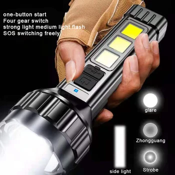 Портативный фонарик, Водонепроницаемая мощная портативная USB-лампа для аварийного кемпинга, пеших прогулок, перезаряжаемые Сверхяркие фонари
