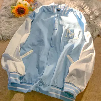 Вышитая полотенцем куртка с надписями BiggOrange, женская осенняя бейсбольная форма BF, хитовая цветная строчка, свободная повседневная куртка для пары