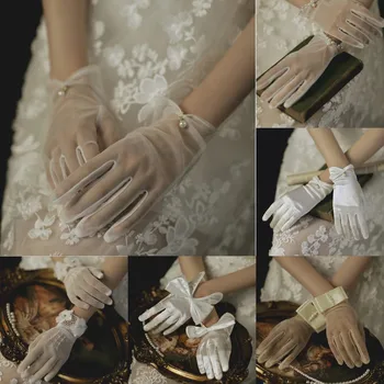 Короткие свадебные перчатки, Свадебные перчатки для невесты, Кружевные Хрустальные Перчатки, Свадебные Аксессуары De Noiva