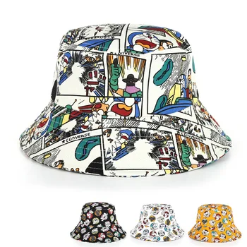 Панама Мужская с граффити, Летняя шляпа Рыбака, модный солнцезащитный козырек в стиле хип-хоп, Уличная кепка-ведро H40