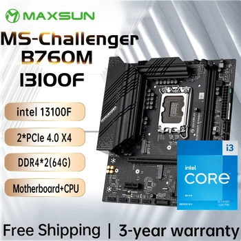 MAXSUN B760M с процессором Intel i3 13100F [Новый, но без кулера] Комплект материнской платы Поддерживает 12-й 13-й компьютер LGA1700 DDR4 Combo