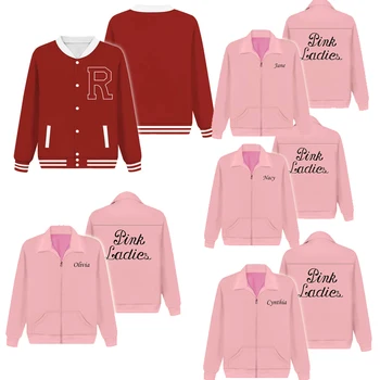 Женский бриолиновый костюм, Розовая женская бриолиновая куртка, ретро-пальто для девочек, Нэнси Джейн Синтия, Модная форма для чирлидеров на Хэллоуин