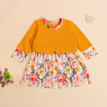 FOCUSNORM, осеннее милое платье для маленьких девочек, от 0 до 4 лет, платье в стиле пэчворк с цветочным принтом, трапециевидное платье с длинными рукавами длиной до колен