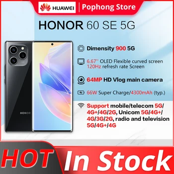 HONOR 60 SE 5G Мобильный Телефон 6,67-дюймовый OLED с Двойным Изогнутым экраном Dimensity 900 Восьмиядерный 66 Вт SuperCharge 4300 мАч
