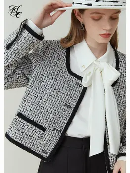 Маленькое ароматное пальто во французском стиле FSLE для женщин 2023, Весенний Новый Короткий Твидовый топ для женщин, куртки с круглым вырезом и длинными рукавами для женщин