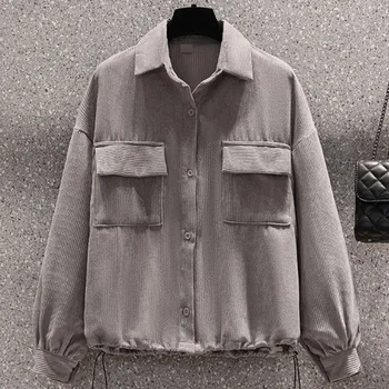 Рубашка с завязками, пальто с вельветовым карманом, пальто Весна 2023, Новая Универсальная куртка для пригородных поездок, Корейский повседневный топ
