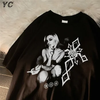 Мужская футболка оверсайз, летняя футболка с коротким рукавом, женская футболка в стиле панк, одежда с портретами в стиле харадзюку, графические топы, летняя мода