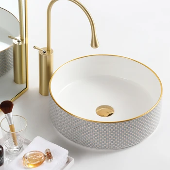 Квадратная круглая керамическая раковина для рук для бытовых ванных комнат