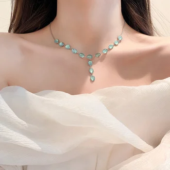 Кисточки из голубой овальной смолы Ocean Breeze, маленькое свежее и простое модное ожерелье для женщин