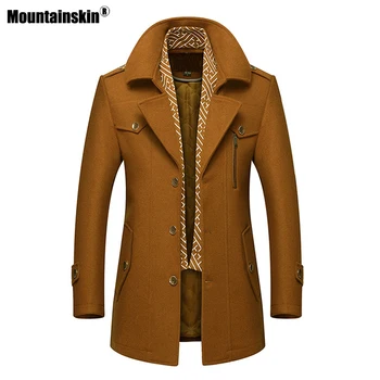 Мужское толстое шерстяное пальто Mountainskin, зимний ветрозащитный шарф, Шерстяная Длинная куртка, Модная повседневная хлопковая теплая верхняя одежда, мужская MT224