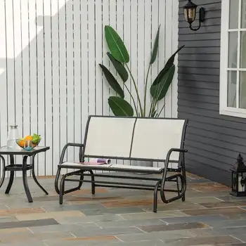 Кресло-качалка-планер на 2 персоны с гладким подлокотником из дышащей сетчатой ткани для сада на заднем дворе - Кремово-белое садовое кресло