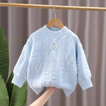 2023 Ins Новые зимние пуловеры, свитера, трикотажные комбинезоны для девочек, детский модный свитер для девочек