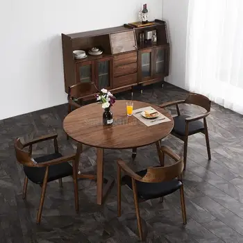 Круглый стол из цельного дерева в скандинавском стиле, Простой круглый стол для домашнего хозяйства в маленькой квартире, стол для переговоров в ресторане отеля и