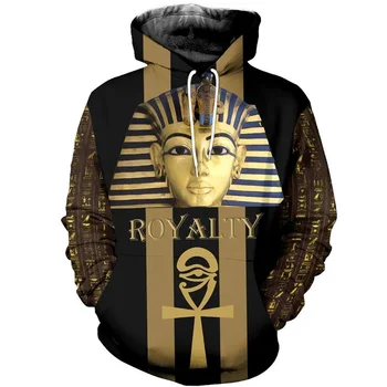 Мифология Верхнего Древнего Египта Серия Pharaon, Anubis Мужская уличная одежда с принтом из хлопка с капюшоном и длинным рукавом