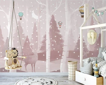 beibehang papel de parede Индивидуальные современные новые обои для детской комнаты Nordic pink woods elk для всего дома