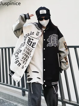 Куртка с вышивкой Juspinice, Мужская Хип-хоп Ретро Уличная Повседневная футболка с текстовым принтом в готическом темном стиле, Корейская куртка Y2k в готическом темном стиле