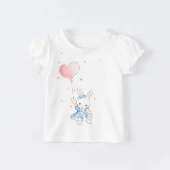 Новая летняя футболка для девочек 2023 года, верхняя одежда с рисунком кролика