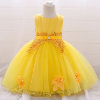Новое платье для крещения девочки, кружевные вечерние платья принцессы в цветочек для девочек, свадебное платье на 1 день рождения, одежда для малышей