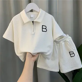 Летний комплект одежды для мальчиков, спортивный костюм для подростков, Корейская футболка с коротким рукавом + брюки, одежда для мальчиков 2, 3, 4, 6, 8, 10 лет
