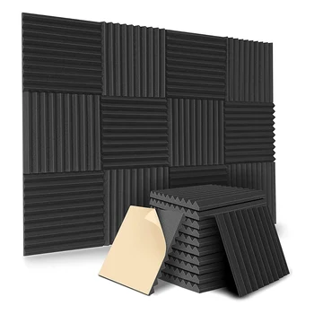 12 упаковок самоклеящихся акустических панелей, звукоизоляционных пенопластовых панелей, стеновых панелей с высокой плотностью звукоизоляции (черный)