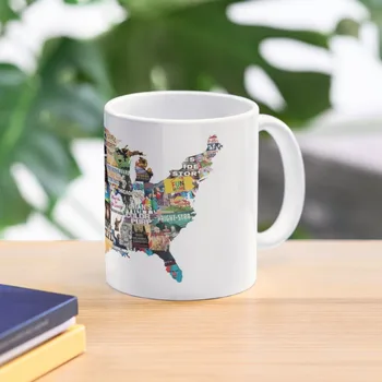 Карта континентальной части США с бродвейскими шоу Кофейная кружка, большая кофейная чашка, керамическая кружка Каваи