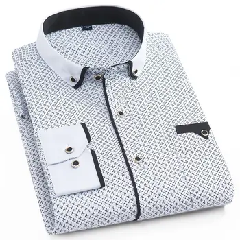 Новые мужские рубашки с принтом и воротником на пуговицах, приталенный крой с длинным рукавом, рубашки для деловых встреч, элегантная повседневная одежда
