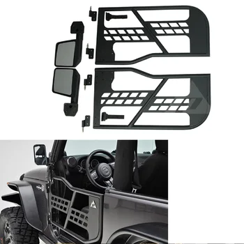 Один комплект черных стальных полутрубчатых дверей с боковым зеркалом для Jeep Wrangler JK 07-15 2-Дверные Автоаксессуары