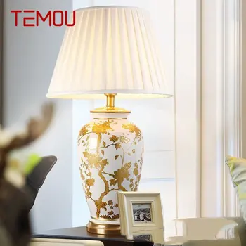 Керамические настольные лампы TEMOU Современный настольный светильник на медном основании Современный тканевый абажур для фойе гостиной спальни