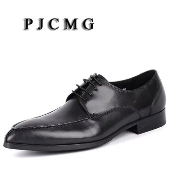 PJCMG/ Новые черные/коричневые Оксфорды, официальное мужское платье, свадебные туфли из натуральной кожи со шнуровкой и острым носком, однотонные деловые мужские туфли