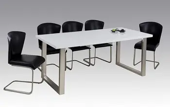 Удлиненный обеденный стол Formwell 1076 из МДФ Высокой плотности, белая столешница, стальные ножки с никелевым покрытием
