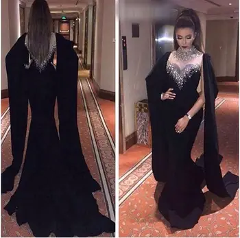 Великолепное вечернее платье из черного бархата, длинные вечерние платья ручной работы 