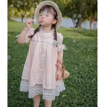 Детское кружевное платье с цветочной вышивкой, детская одежда из испанского бутика, платье ручной работы для девочек-копченостей на Ид A2465