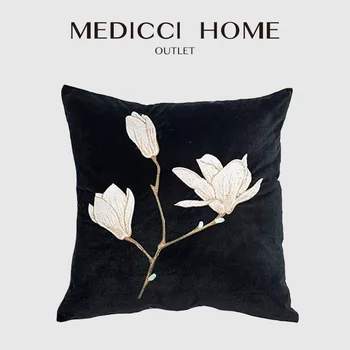 Medicci Home Белая Магнолия с цветочной вышивкой, наволочка, французская мода, ретро бархатная наволочка, 45x45 см, бесплатная доставка