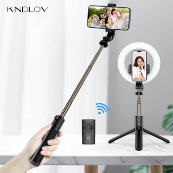 KINDLOV Складной Штатив для селфи Беспроводной Bluetooth Пульт дистанционного управления Селфи-палка с заполняющей подсветкой для мобильного телефона Live Selfie Stick