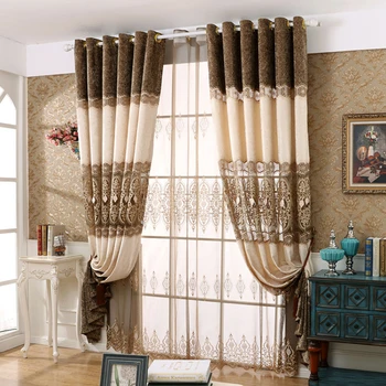 Шторы в европейском стиле для гостиной, столовой, спальни, оконные ширмы с вышивкой, Легкая роскошная текстура Кофейно-бежевого цвета