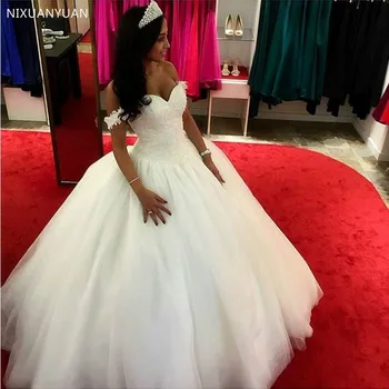 Бальное платье принцессы с открытыми плечами, свадебные платья, кружевной топ, винтажное свадебное платье Vestido De Noiva