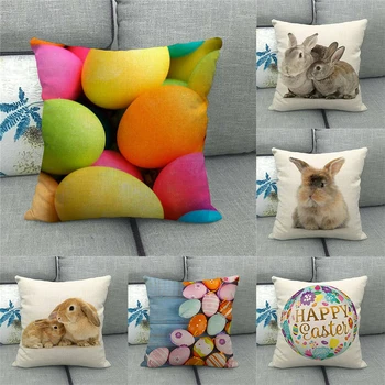 Пасхальный чехол для подушки, Наволочка с рисунком милого яйца Кролика, наволочка с рисунком цветка Зайца