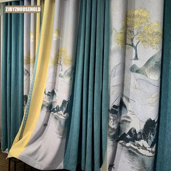 Новые шторы в китайском стиле для гостиной, роскошная кашемировая занавеска из синели, занавеска для окна спальни, кабинета, занавеска без написания